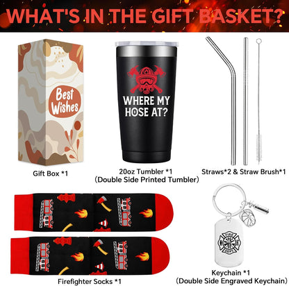 BIRGILT Firefighter Gifts for Men, Women - Fireman Fathers Day Gift for Firefighters Men - Fireman Fire Fighter Gifts for Birthday, Graduation, Christmas - Where My Hose at Firefighter Tumbler 20oz