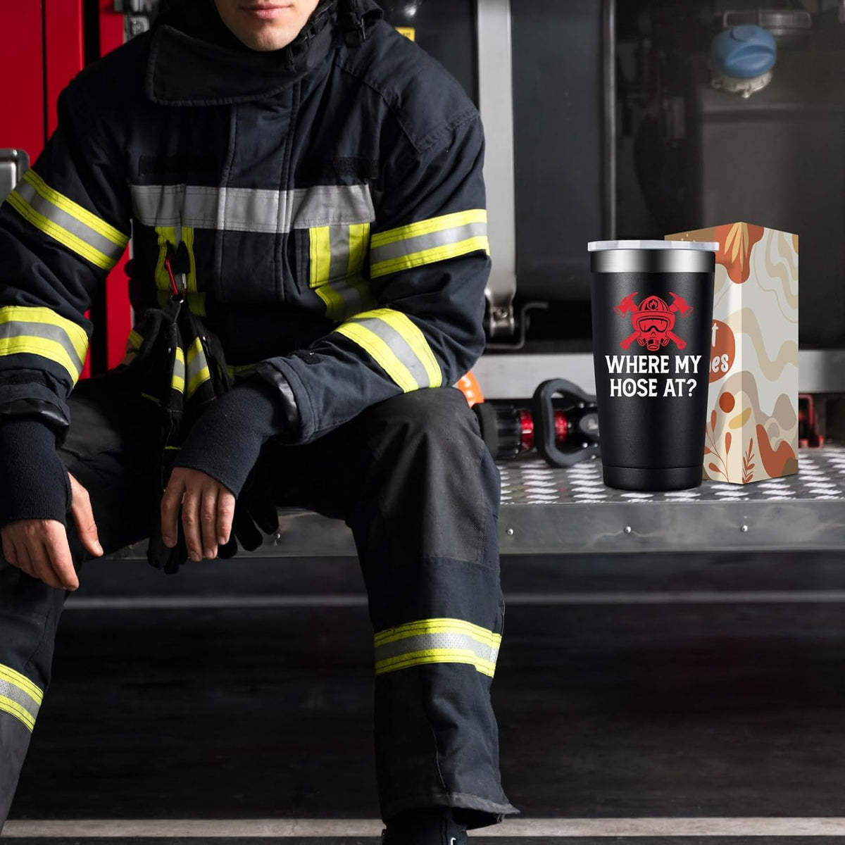BIRGILT Firefighter Gifts for Men, Women - Fireman Fathers Day Gift for Firefighters Men - Fireman Fire Fighter Gifts for Birthday, Graduation, Christmas - Where My Hose at Firefighter Tumbler 20oz
