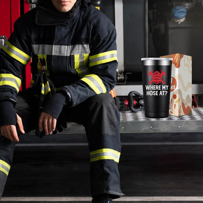 BIRGILT Firefighter Gifts for Men, Women - Fireman Fathers Day Gift for Firefighters Men - Fireman Fire Fighter Gifts for Birthday, Graduation, Christmas - Where My Hose at Firefighter Tumbler 20oz