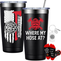 BIRGILT Firefighter Gifts for Men, Women - Fireman Fathers Day Gift for Firefighters Men - Fireman Fire Fighter Gifts for Birthday, Graduation, Christmas - Where My Hose at Firefighter Tumbler 20oz