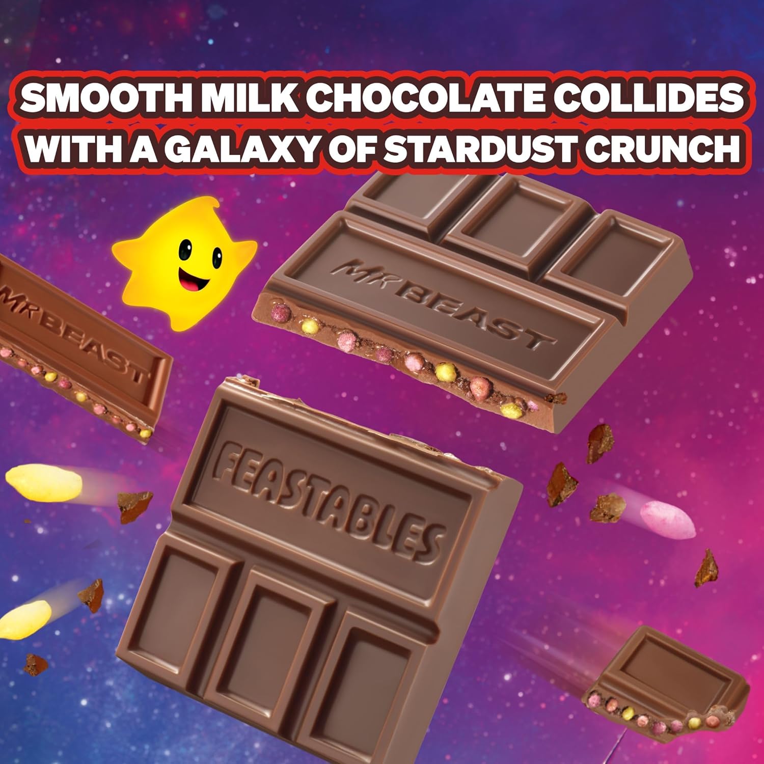 MrBeast Feastables Galaxy Cocoa Crunch Chocolate Bar, 10 Count, Limited Edition for The Super Mario Galaxy Movie, 60g Each