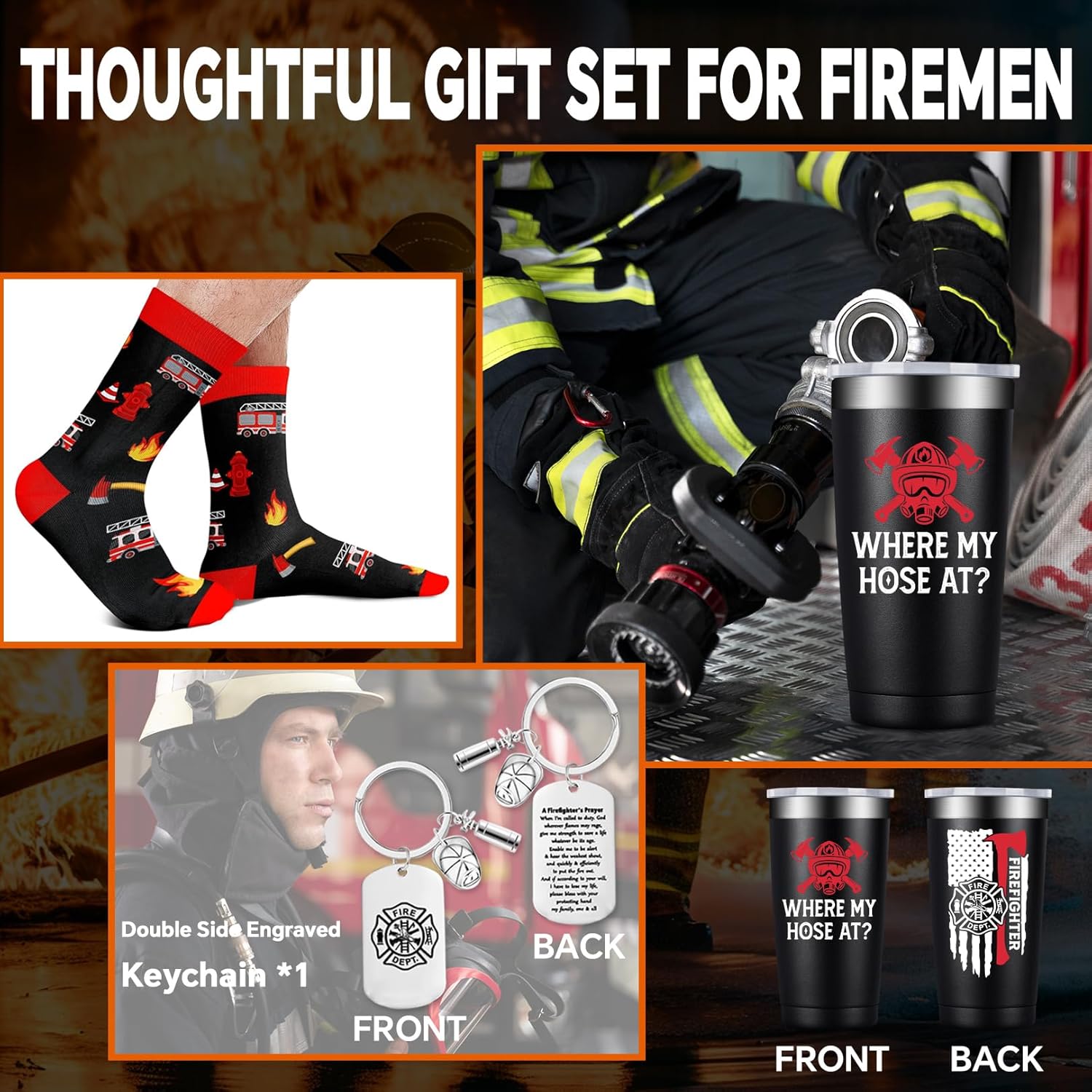 BIRGILT Firefighter Gifts for Men, Women - Fireman Fathers Day Gift for Firefighters Men - Fireman Fire Fighter Gifts for Birthday, Graduation, Christmas - Where My Hose at Firefighter Tumbler 20oz