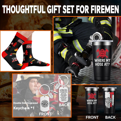 BIRGILT Firefighter Gifts for Men, Women - Fireman Fathers Day Gift for Firefighters Men - Fireman Fire Fighter Gifts for Birthday, Graduation, Christmas - Where My Hose at Firefighter Tumbler 20oz