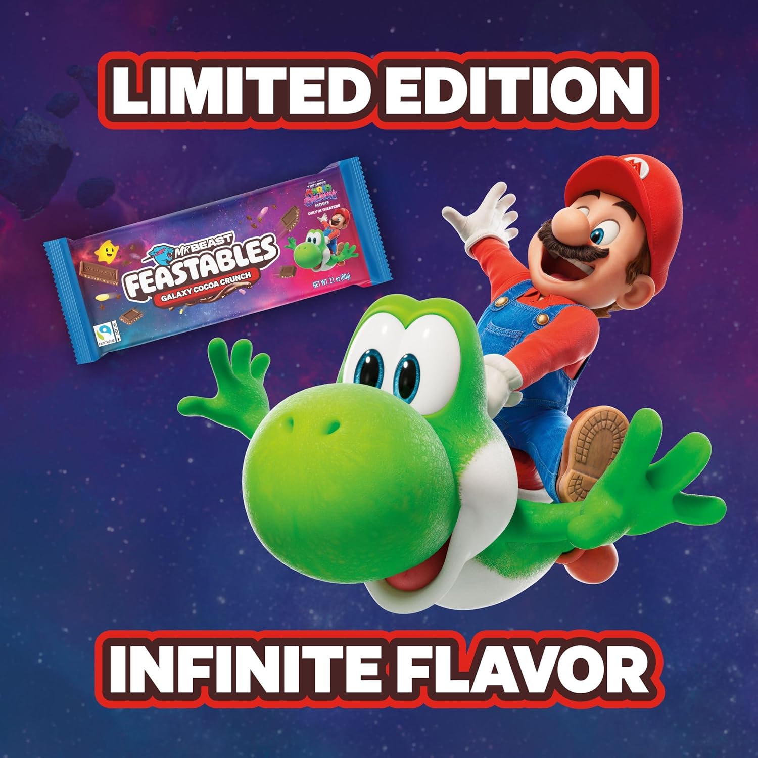 MrBeast Feastables Galaxy Cocoa Crunch Chocolate Bar, 10 Count, Limited Edition for The Super Mario Galaxy Movie, 60g Each