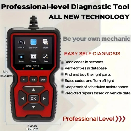 Check Engine System V519 Battery Tester Car OBD2 Code Reader OBD II EOBD Scanner Fault Code Clear Car Diagnostic Tools